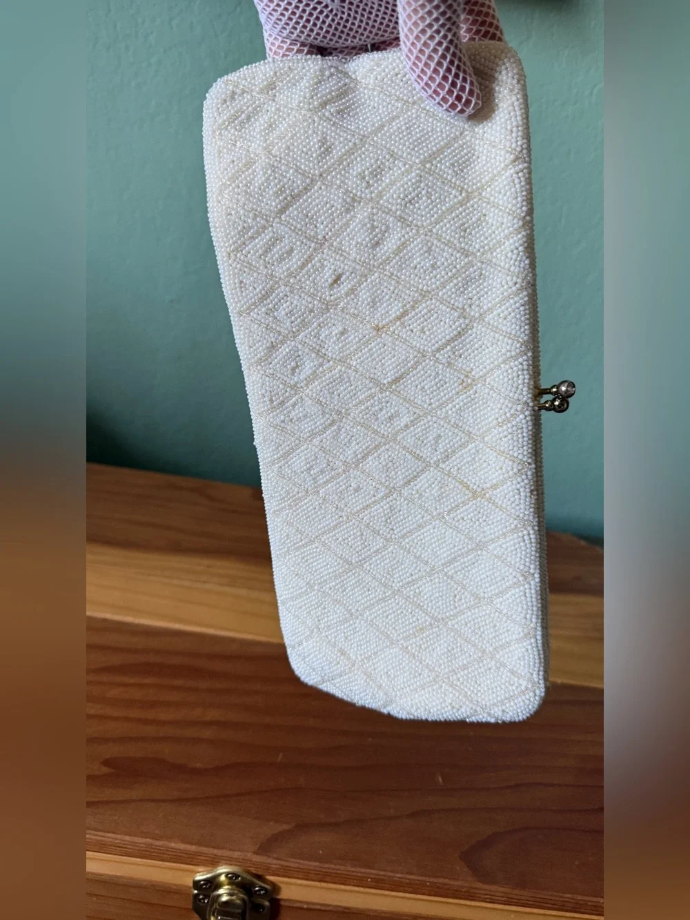 Vintage Richere White Beaded Clutch Hand Made Japan 10” Evening Bag